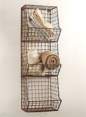 Glory & Grace Rustic Industrial Wall Mount General Store Multi-Basket Rack