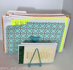 RUSTIC FRENCH GARDEN AQUA BIRD FILE FOLDER LETTER Napkin HOLDER RACK