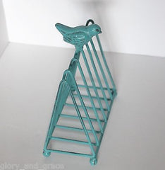 RUSTIC FRENCH GARDEN AQUA BIRD FILE FOLDER LETTER Napkin HOLDER RACK