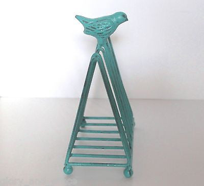 RUSTIC FRENCH GARDEN AQUA BIRD FILE FOLDER LETTER Napkin HOLDER RACK