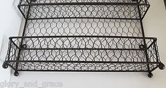 Glory & Grace Wall or Counter Kitchen Wire Spice Rack w 12 Aqua and Red Jars
