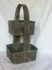 Rustic Farmhouse 2 Tier Square Garden Fruit Basket Kitchen Bath Handled Storage Tote