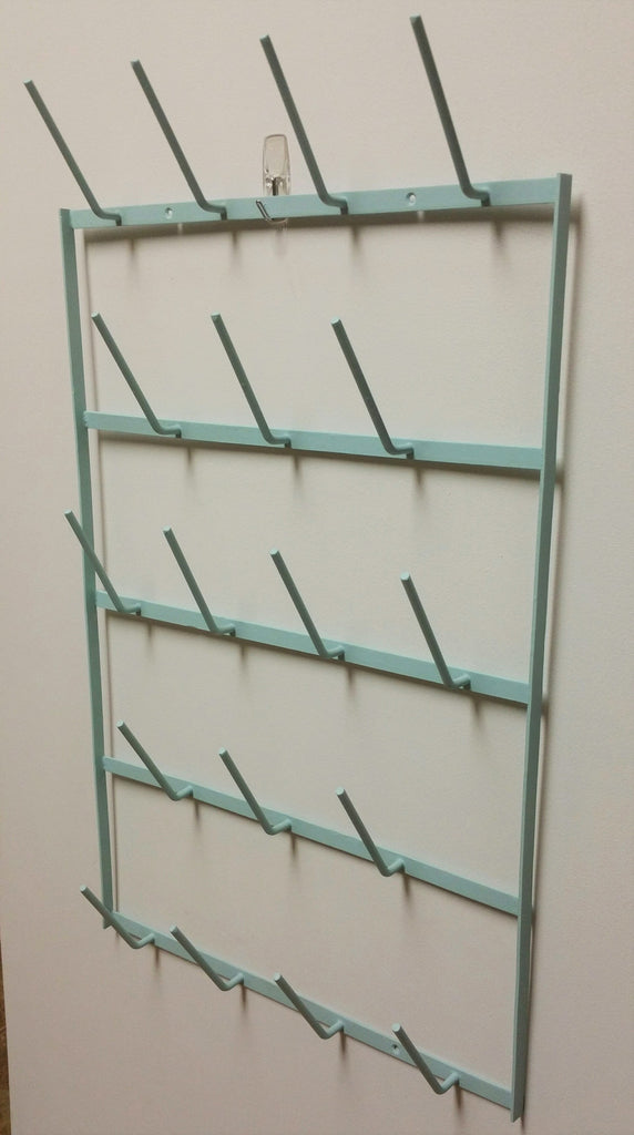 Glory & Grace Soft Aqua Rustic Industrial French 18 arm Bottle Tree Glass Drying Dryer Rack