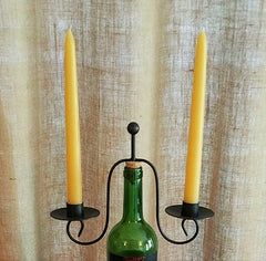 Black Metal Wine Bottle Candle Holder with Two Beeswax Candles