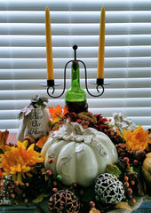 Black Metal Wine Bottle Candle Holder with Two Beeswax Candles