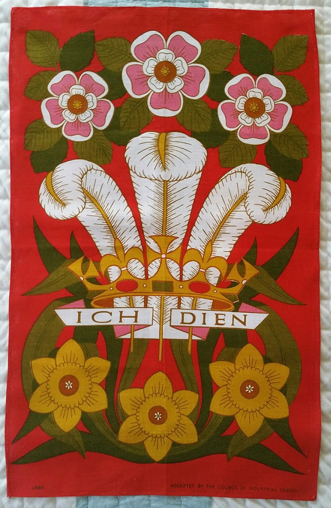 Vintage Prince of Wales Ich Dien Tea Towel