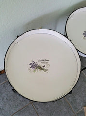 French Country Provence Lavender Enamel Round Tray Tables, Set of 2