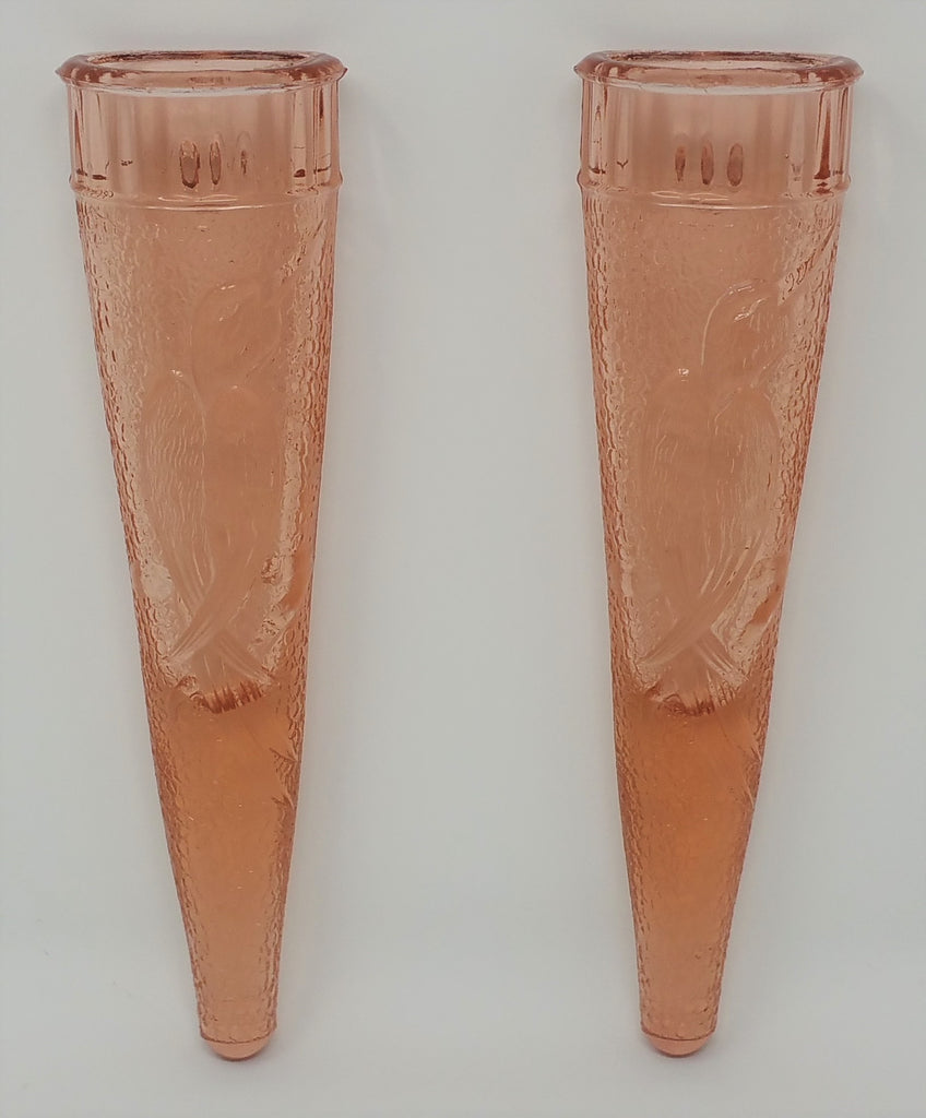 Antique Dugan Glass Company Pink Depression Glass WOODPECKER Wall Vases