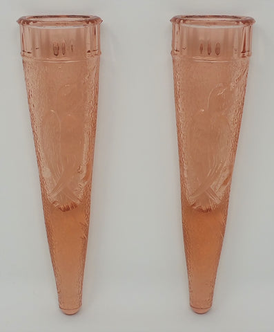 Antique Dugan Glass Company Pink Depression Glass WOODPECKER Wall Vases