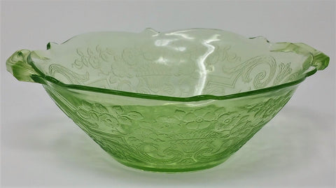 1920s Lancaster Glass Co.  Uranium Green Depression DEBRA Serving Bowl