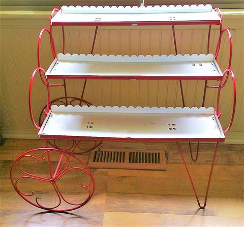 Retro Vintage 3 Tier Red, White Hairpin Legs Flower Cart Plant Stand