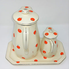 Rare Vintage Platinum Rimmed Made In Japan Pottery Waffle, Syrup Pitcher Breakfast Set