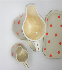 Rare Vintage Platinum Rimmed Made In Japan Pottery Waffle, Syrup Pitcher Breakfast Set