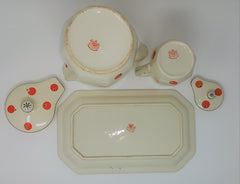 Rare Vintage Platinum Rimmed Made In Japan Pottery Waffle, Syrup Pitcher Breakfast Set