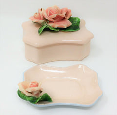 Vintage Capodimonte Baby Pink and Blue Trinket Box and Pin Tray