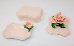 Vintage Capodimonte Baby Pink and Blue Trinket Box and Pin Tray