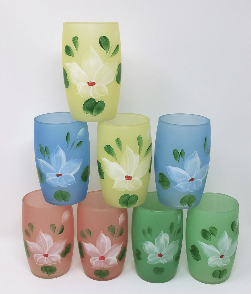Rare Vintage 1950's Hocking Glass Frosted Gay Fad Tumblers, Set of 8