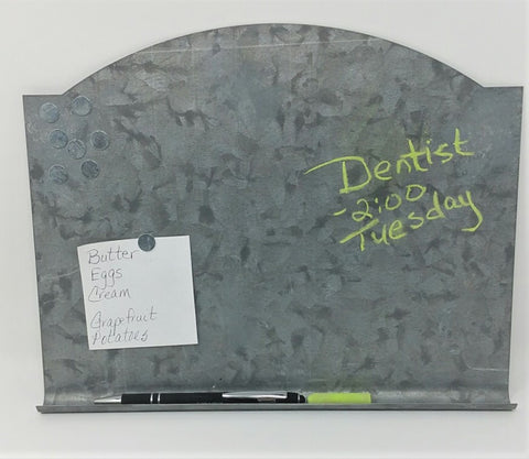 Galvanized Arched Top Memo Chalk Board, Bonus Magnets
