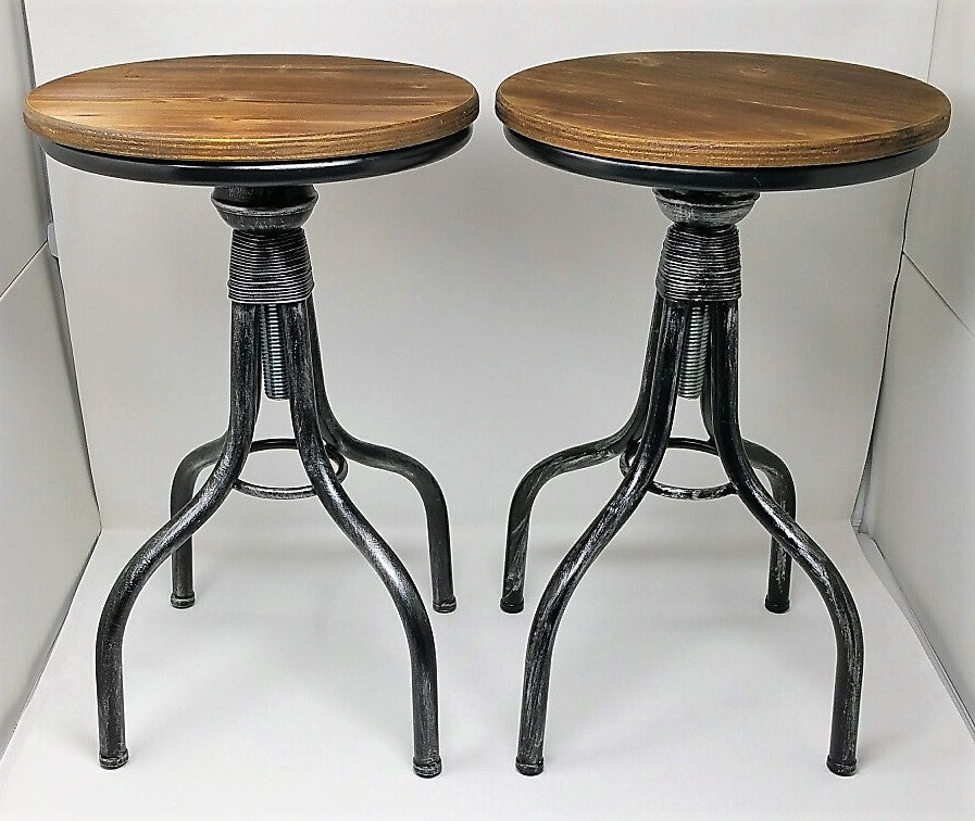 SALE!  Set of Two Adjustable Height Metal & Wood Farmhouse Stools