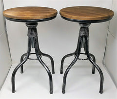 SALE!  Set of Two Adjustable Height Metal & Wood Farmhouse Stools
