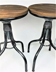 SALE!  Set of Two Adjustable Height Metal & Wood Farmhouse Stools