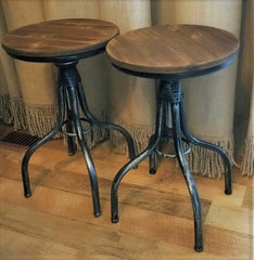 SALE!  Set of Two Adjustable Height Metal & Wood Farmhouse Stools