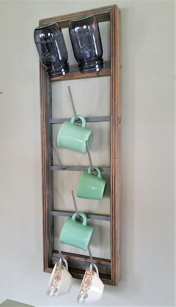 NEW! Custom Framed 8 arm Farmhouse Bottle Dryer Mug Rack