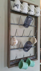 NEW! Custom Framed 18 arm Farmhouse Bottle Dryer Mug Rack
