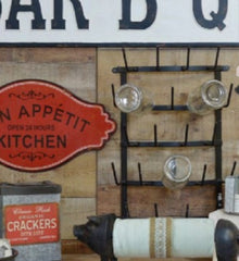 Industrial Farmhouse Black Bow-Front 22-Arm Wall Mount Bottle Dryer Mug Rack