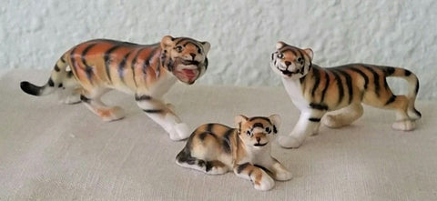 Set of 3 VINTAGE BONE CHINA MINIATURE TIGER Figurines, Made in Japan