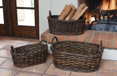Set of 3 Hand Woven, Heirloom Quality Oval Willow Wicker Baskets