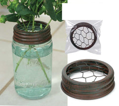 Mason Jar Flower Frog Lids, Chicken Wire Inserts, Set of Two