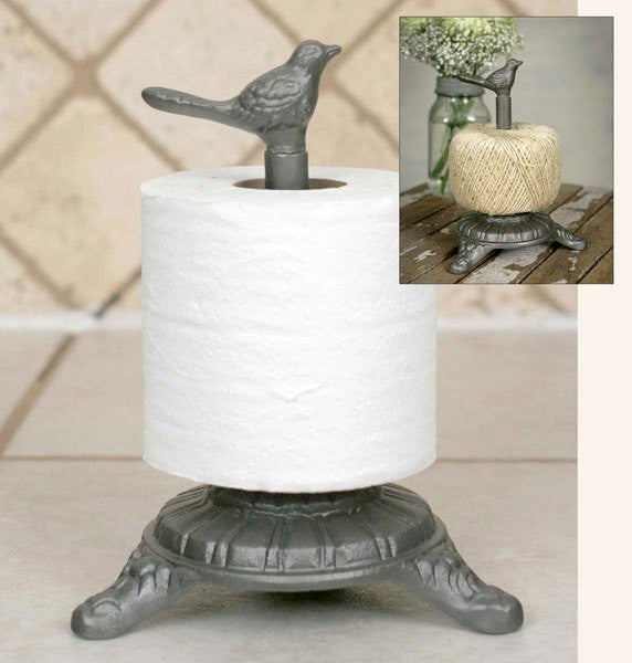 Rustic French Garden Cast Iron Song Bird Twine, Toilet Tissue Holder