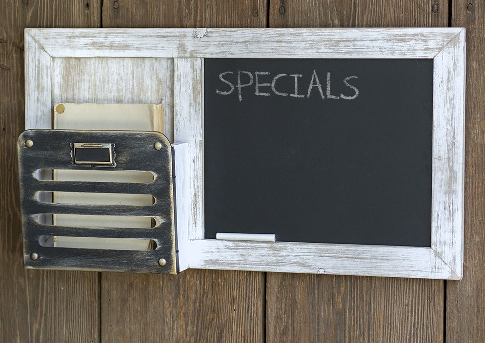 Framed Farmhouse Chalkboard and Metal Pocket Wall Organizer