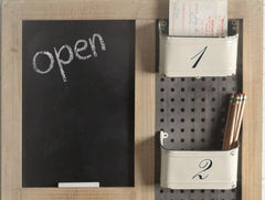 Large Rustic Modern Loft Chalkboard Organizer with Pegboard and 4 Metal Bins