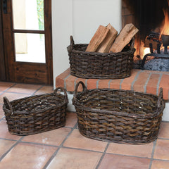 Set of 3 Hand Woven, Heirloom Quality Oval Willow Wicker Baskets