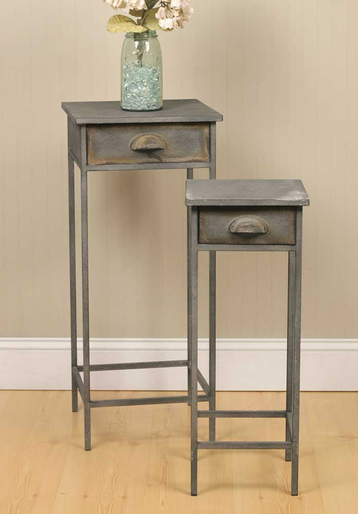 Rustic Industrial Metal Nesting Nightstand Tables, Set of Two