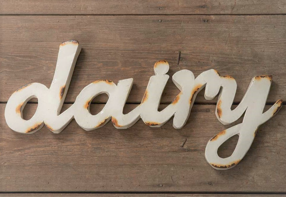 Distressed White Paint "Dairy" Metal Sign