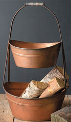 Large Copper Finish Two-Tier Bin Tote