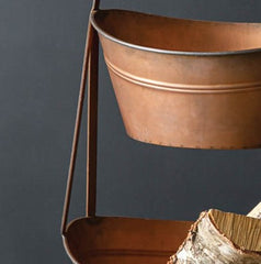 Large Copper Finish Two-Tier Bin Tote