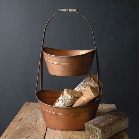 Large Copper Finish Two-Tier Bin Tote