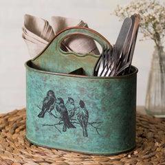 Sweet Aqua Songbirds 3-Section Flatware, Napkin Caddy