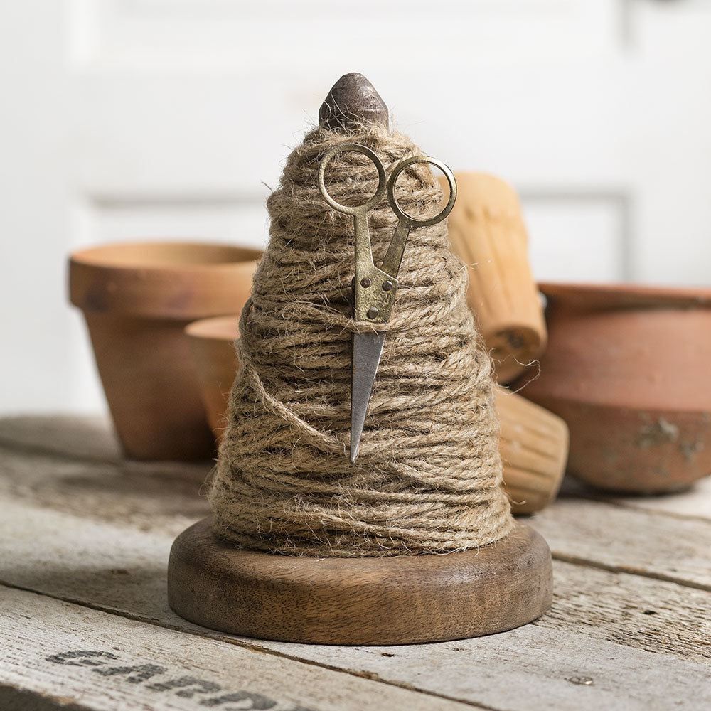 Wooden Spindle Twine Holder with Twine and Scissors