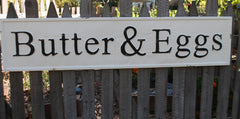 Huge 57" Vintage Inspired Embossed Metal BUTTER & EGGS Sign