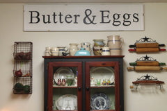 Huge 57" Vintage Inspired Embossed Metal BUTTER & EGGS Sign