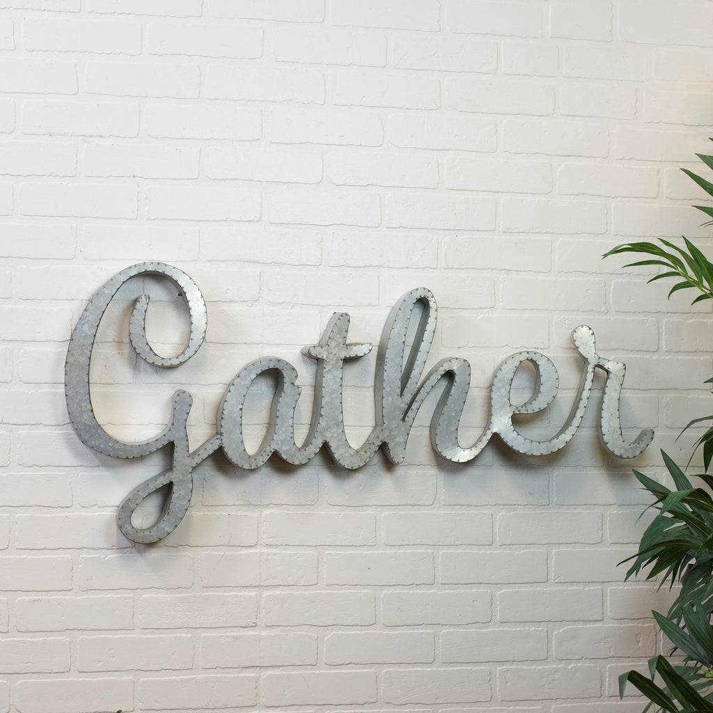 Large Rustic Industrial Farmhouse 3-D Galvanized Gather Sign Wall Sculpture