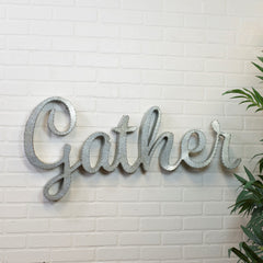 Large Rustic Industrial Farmhouse 3-D Galvanized Gather Sign Wall Sculpture