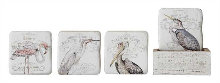 Stoneware Water Birds Coaster Set with Box Holder