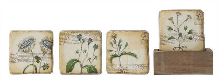 Stoneware Botanical Coaster Set with Box Holder