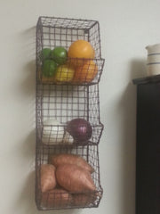 Glory & Grace Rustic Industrial Wall Mount General Store Multi-Basket Rack